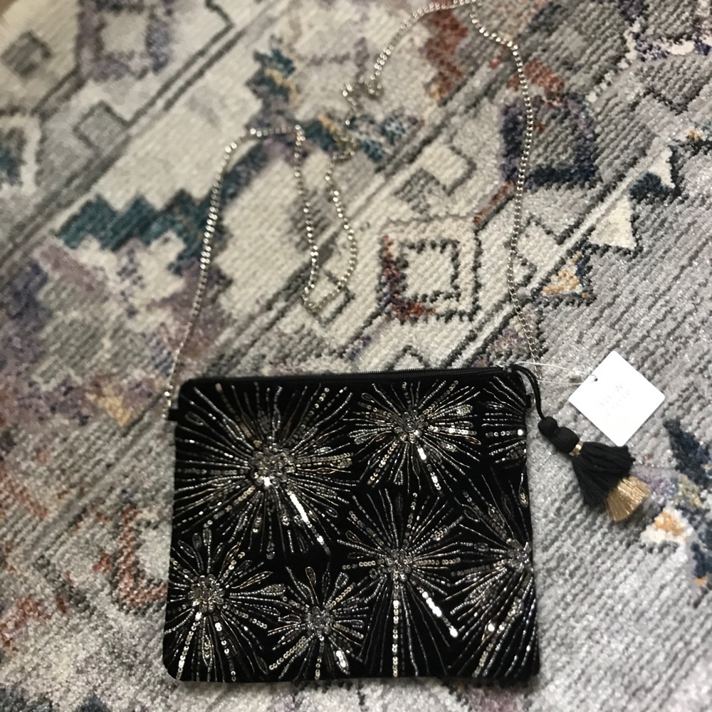NWT New Look Crossbody Black Velvet Sequin Chain Bag